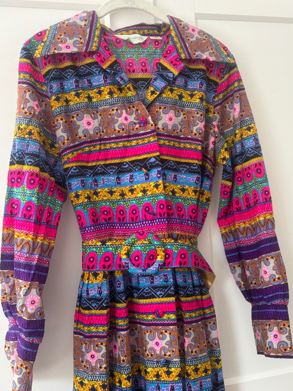Vintage 70s Alex Colman California Belted Psychedelic Maxi Dress Sz M/L